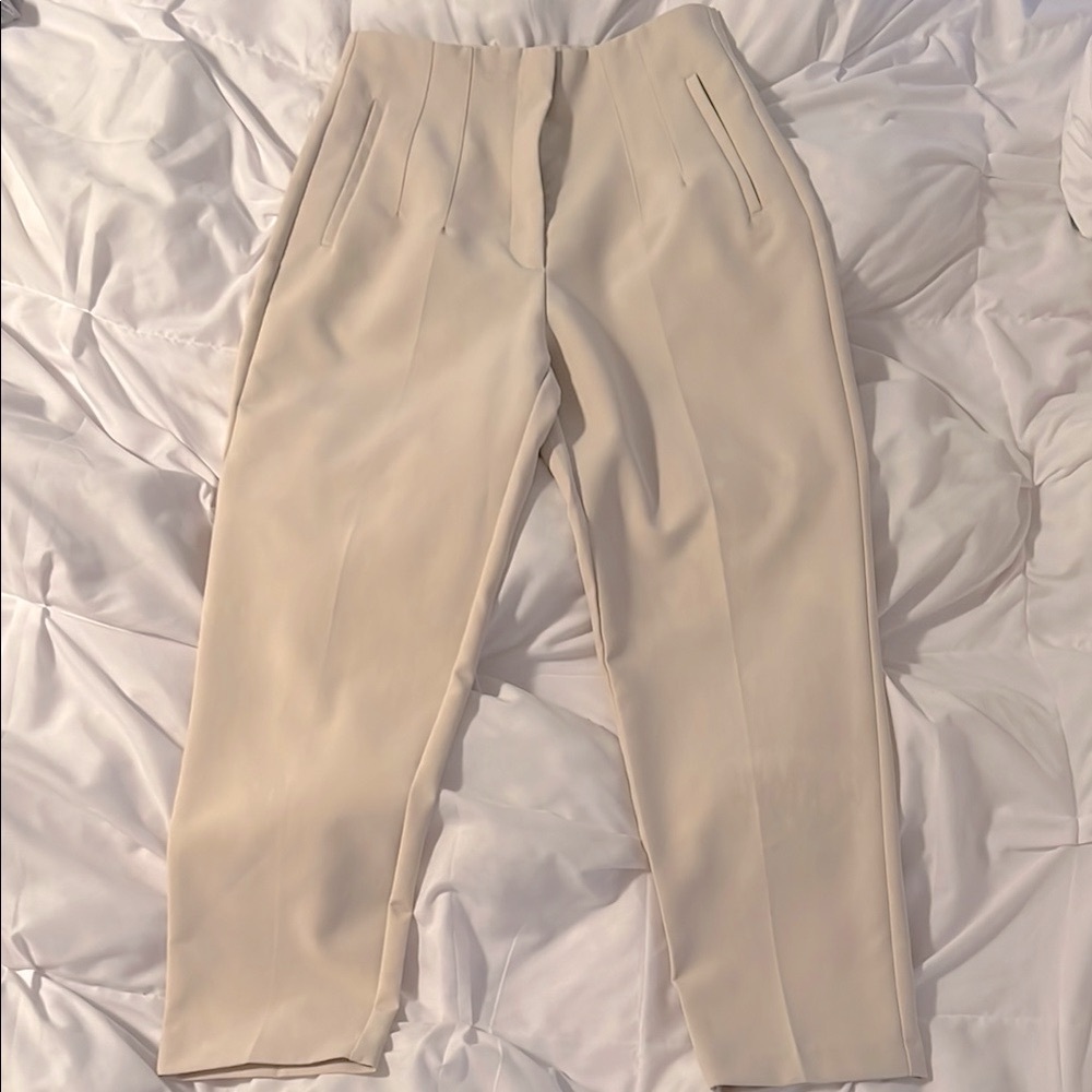 Elegant Cream High-Waisted Trousers